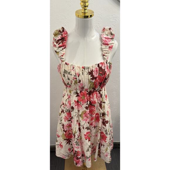 Abercrombie & Fitch Puff Sleeve Babydoll Ruched Floral Mini Dress Small NWT